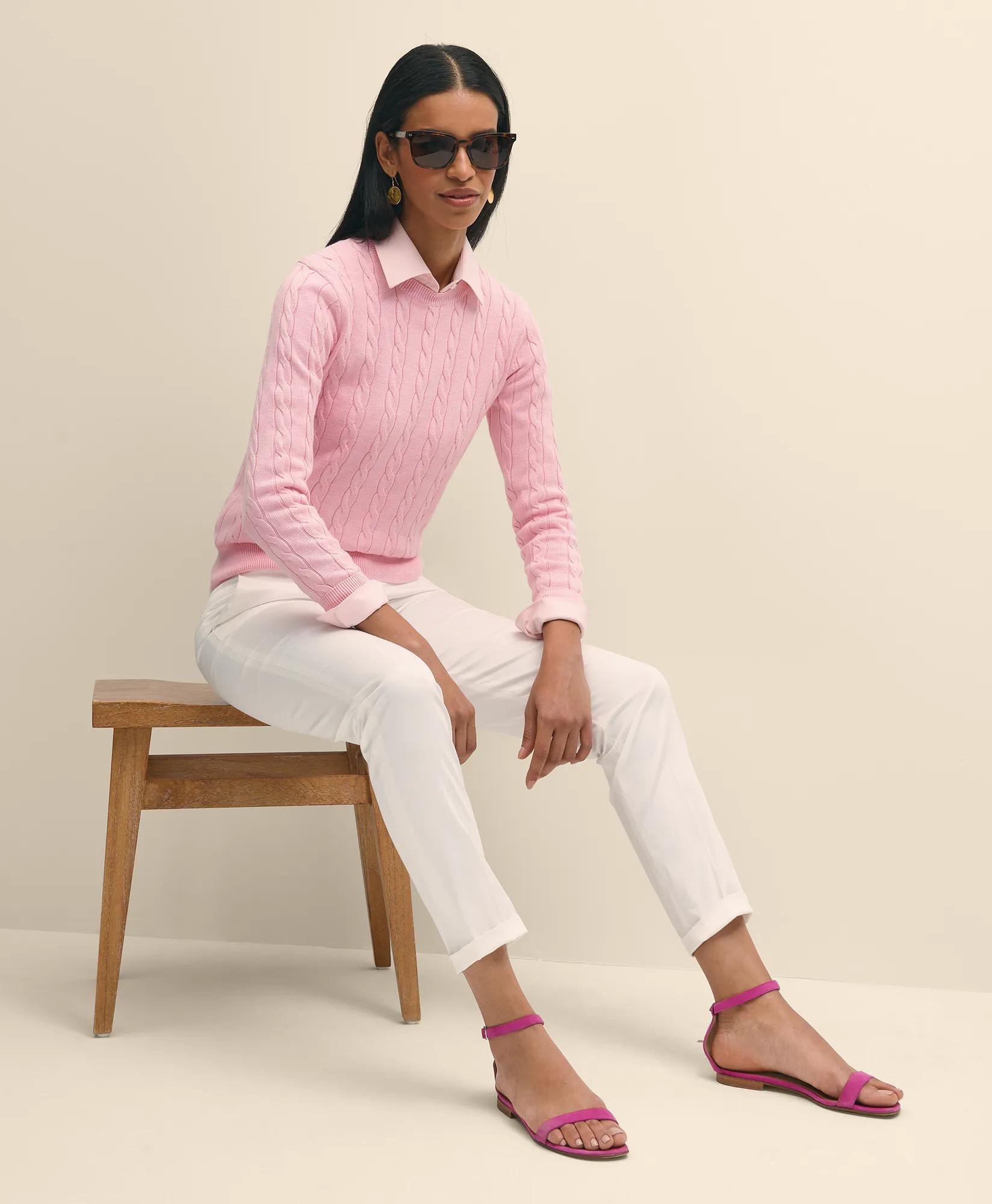 Supima Cotton Cable Crewneck Sweater