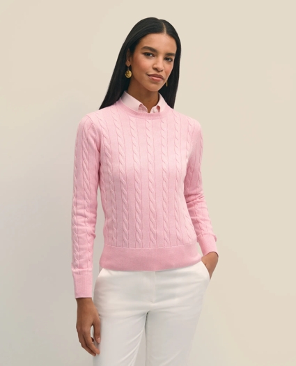 Supima® Cotton Cable Crewneck Sweater, image 3