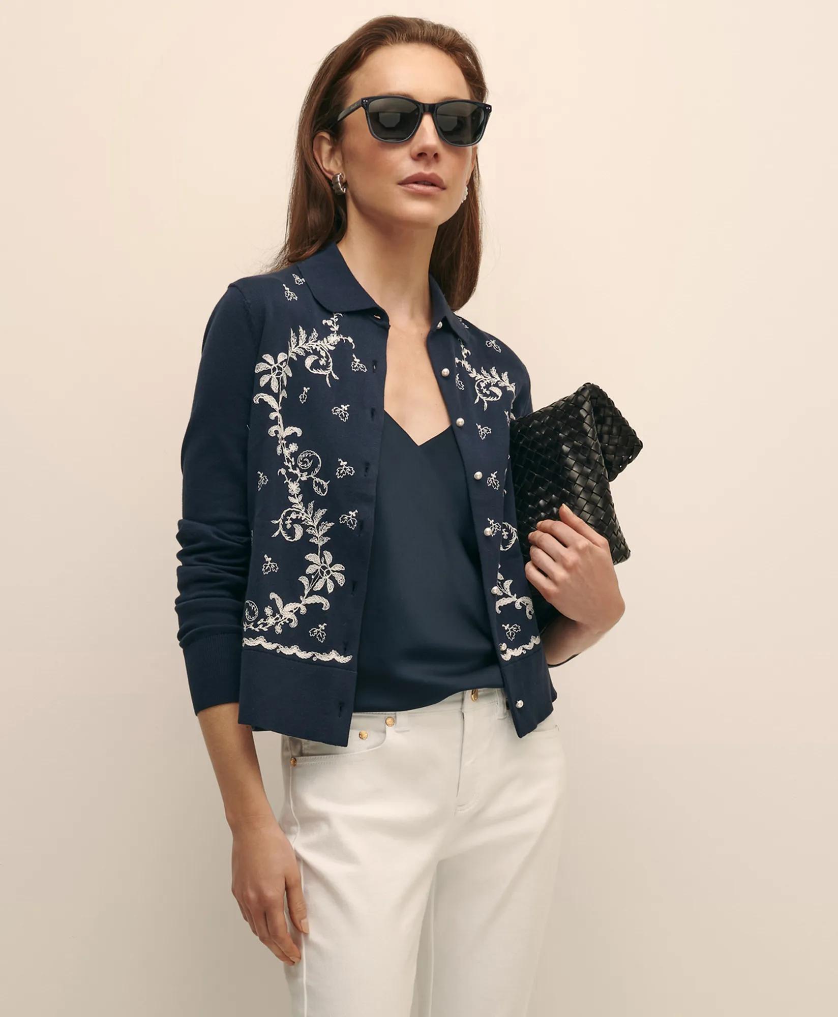 Supima Cotton Embroidered Cardigan Sweater