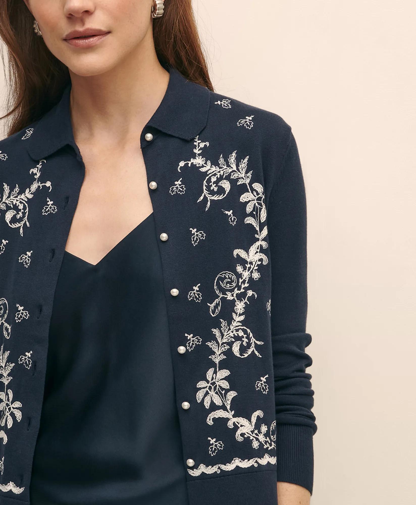 Supima Cotton Embroidered Cardigan Sweater