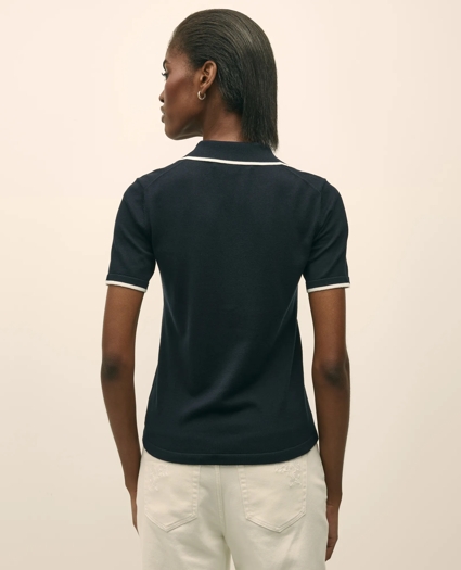 Silk Blend Short-Sleeve Tipped Polo Sweater, image 4