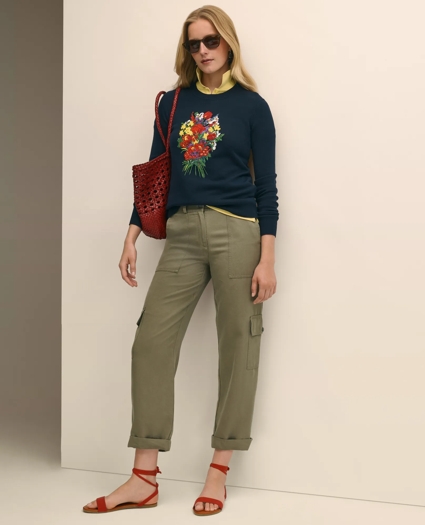Poppy Embroidered Long-Sleeve Sweater in Silk Blend, image 2