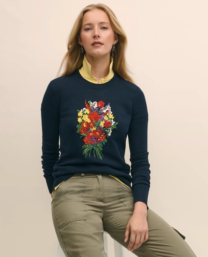Poppy Embroidered Long-Sleeve Sweater in Silk Blend, image 3