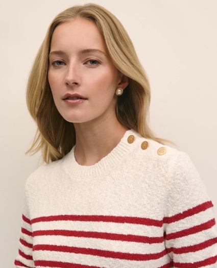 Mariner Stripe Buttoned-Shoulder Sweater in Cotton, image 1