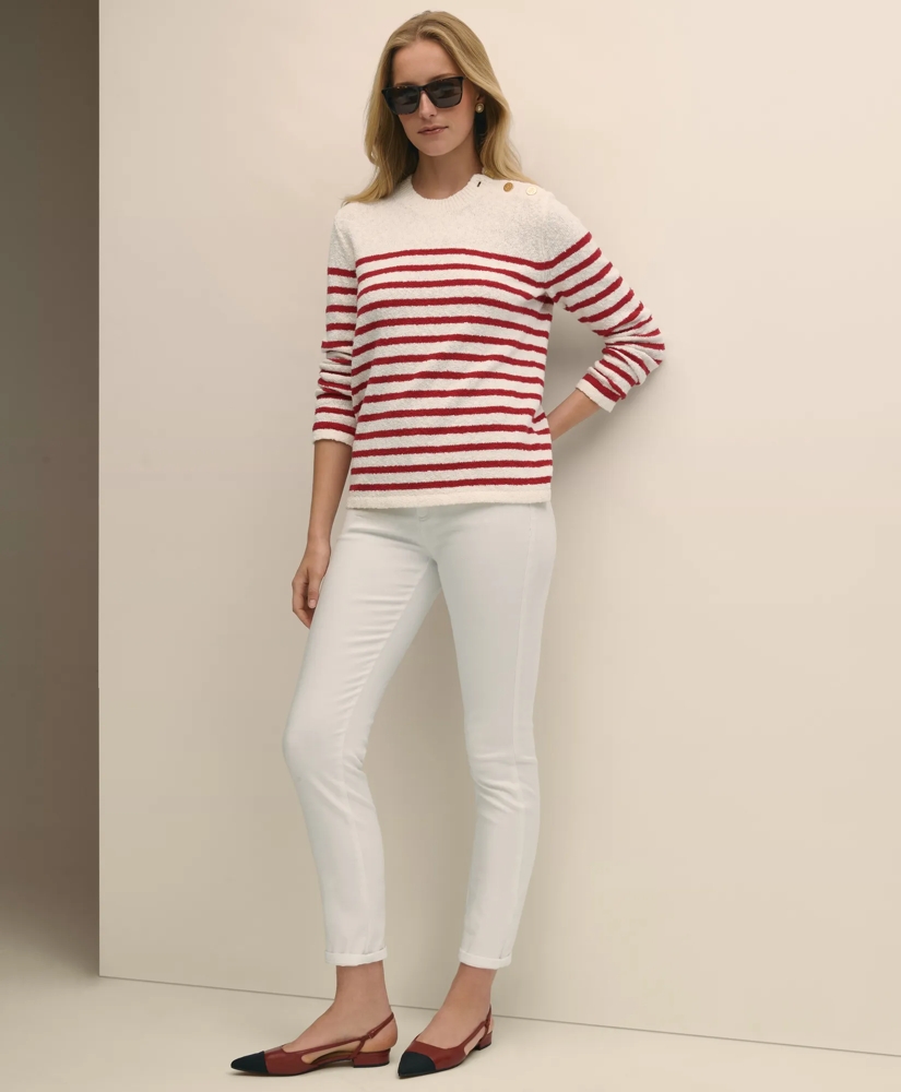 Mariner Stripe Buttoned-Shoulder Sweater in Cotton, image 2