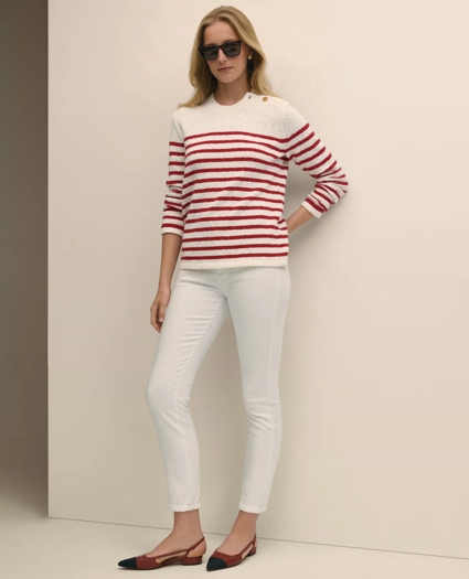 Mariner Stripe Buttoned-Shoulder Sweater in Cotton, image 2