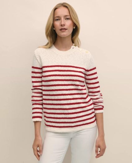 Mariner Stripe Buttoned-Shoulder Sweater in Cotton, image 3