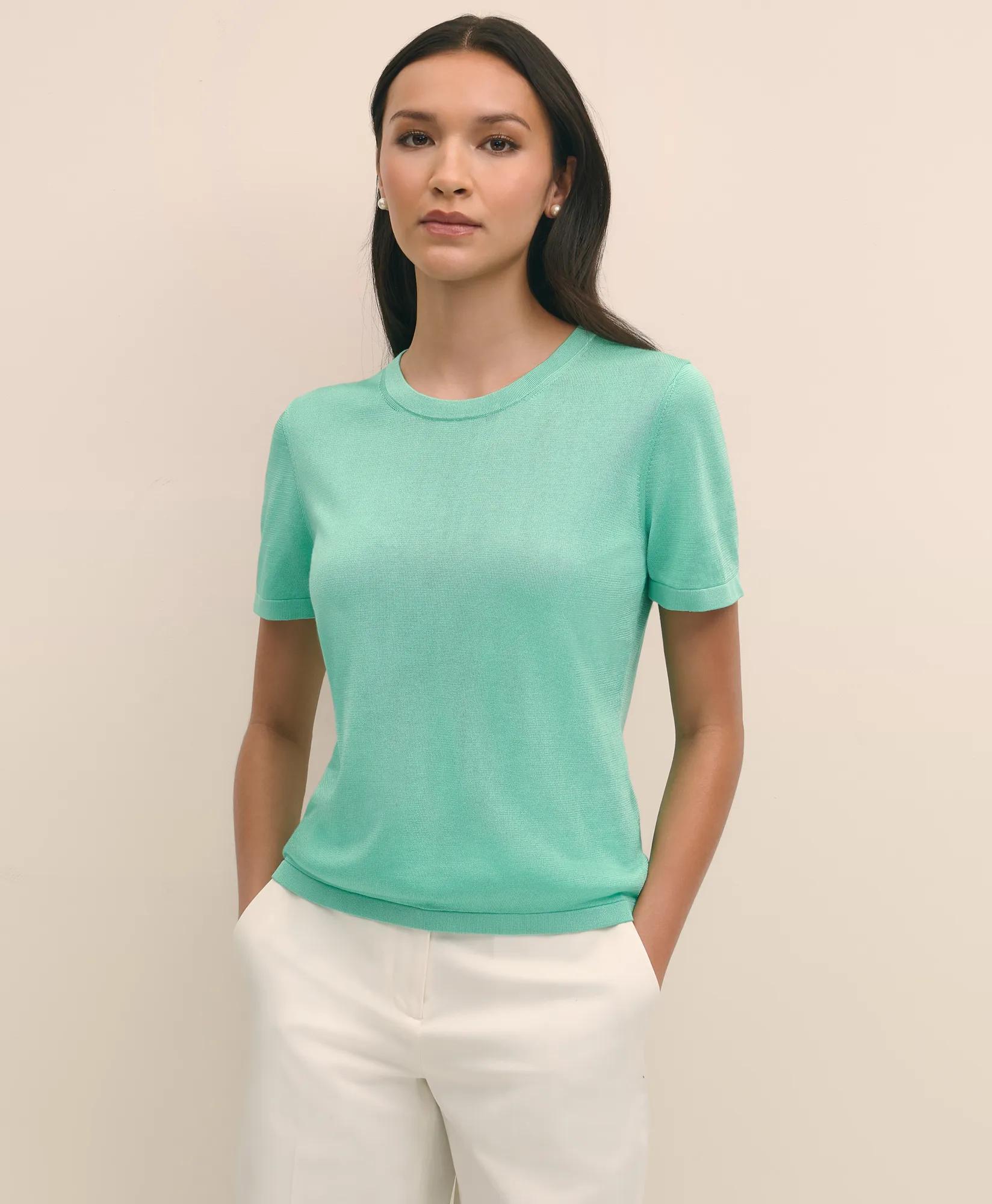 Classic Short-Sleeve Jersey Crewneck Sweater