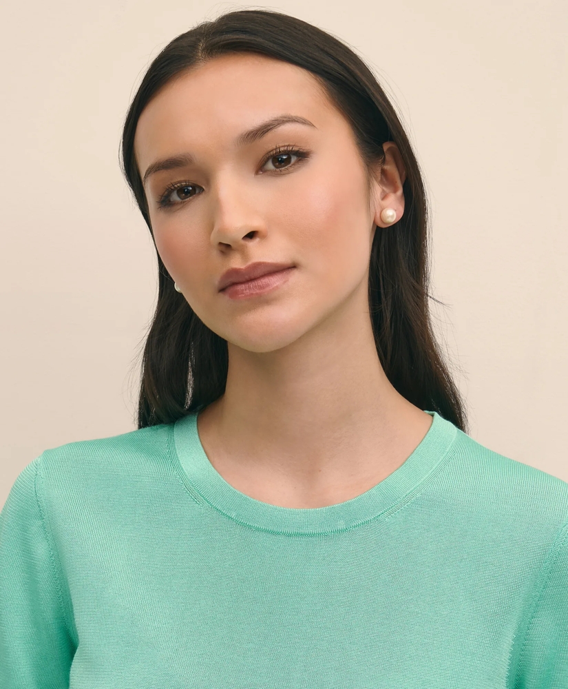 Classic Short-Sleeve Jersey Crewneck Sweater, image 3