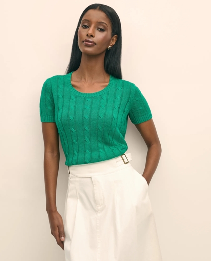 Linen Cable Short-Sleeve Shell, image 1
