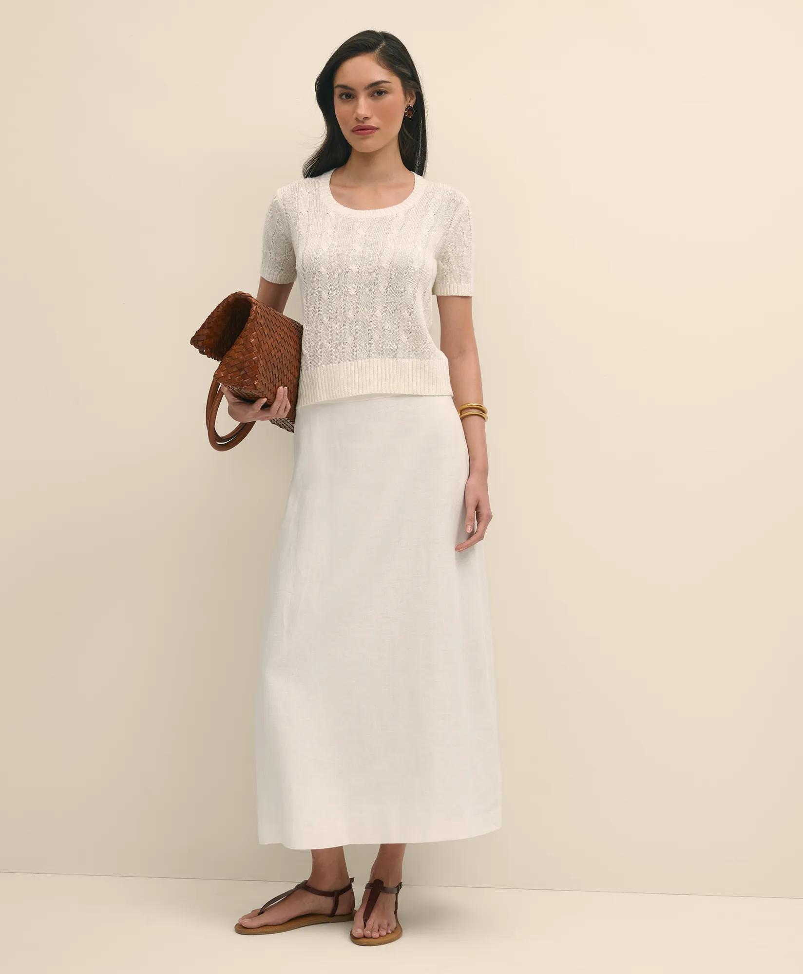 Linen Cable Short-Sleeve Shell Sweater