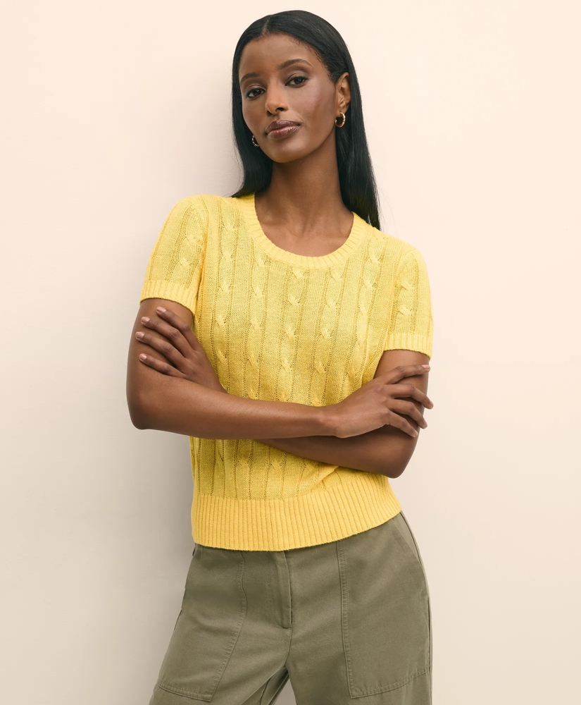 Linen Cable Short-Sleeve Shell, image 3