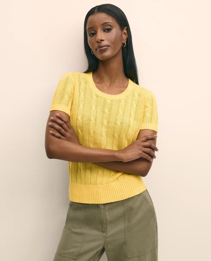 Linen Cable Short-Sleeve Shell, image 3