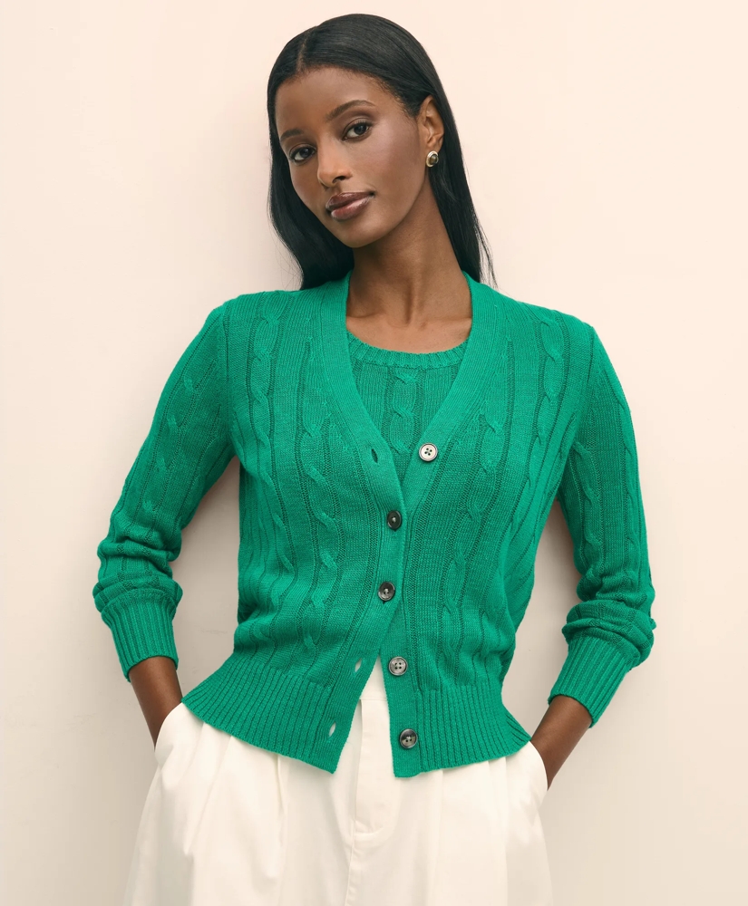 Linen Cable V-Neck Cardigan, image 3