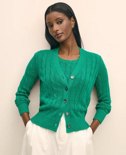 Linen Cable V-Neck Cardigan, image 3