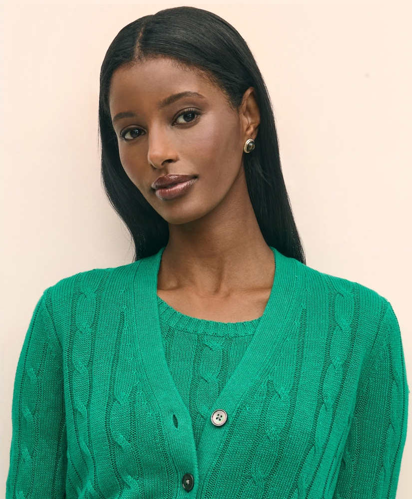Linen Cable V-Neck Cardigan, image 4