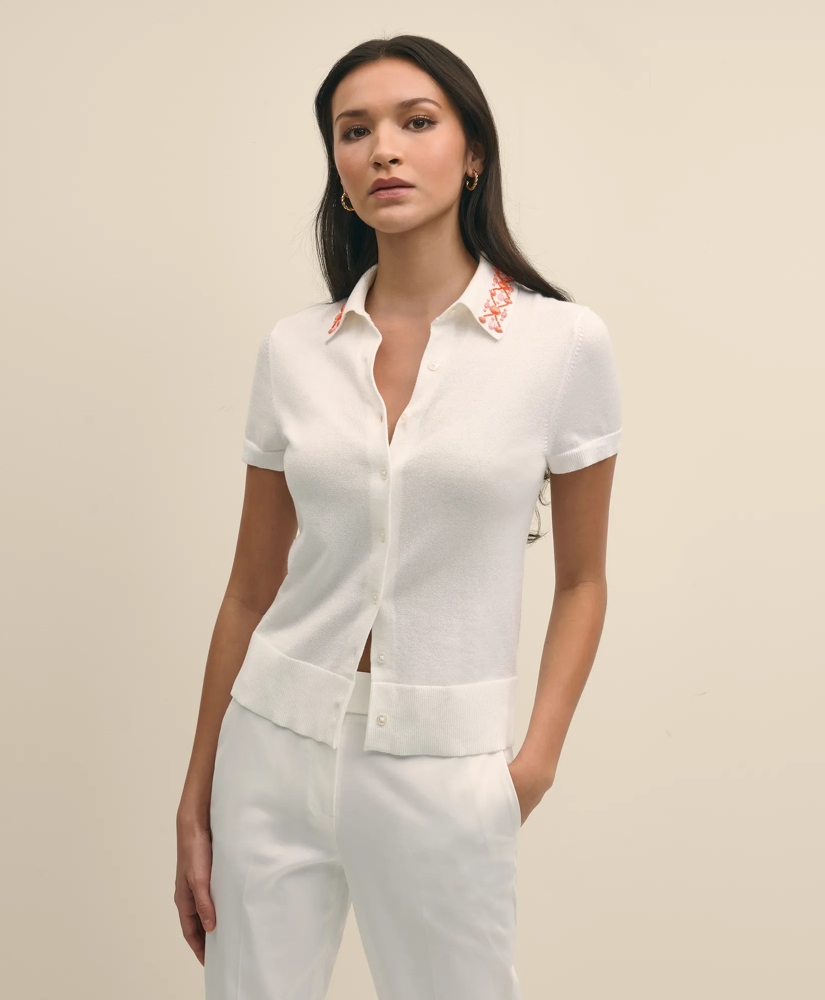 Mercerized Cotton Embellished Polo Sweater, image 3