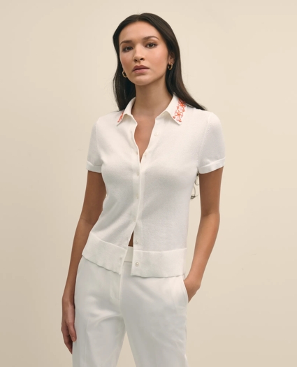 Mercerized Cotton Embellished Polo Sweater, image 3