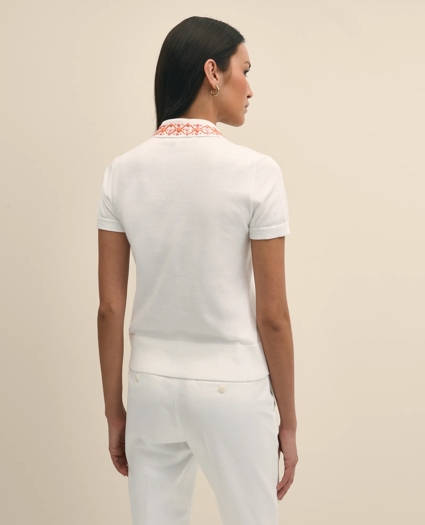 Mercerized Cotton Embellished Polo Sweater, image 4