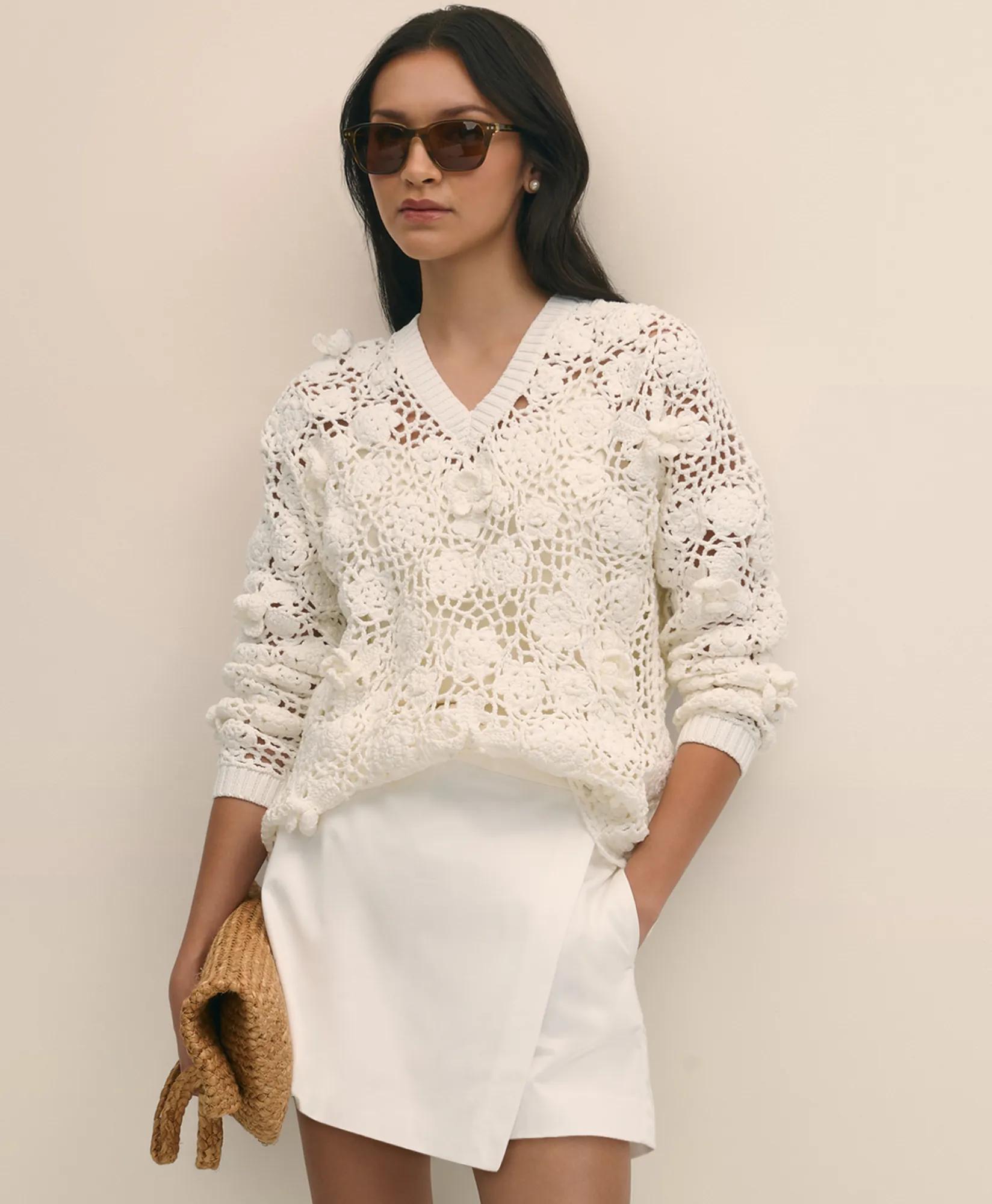Cotton Openwork Hand Crocheted Sweater