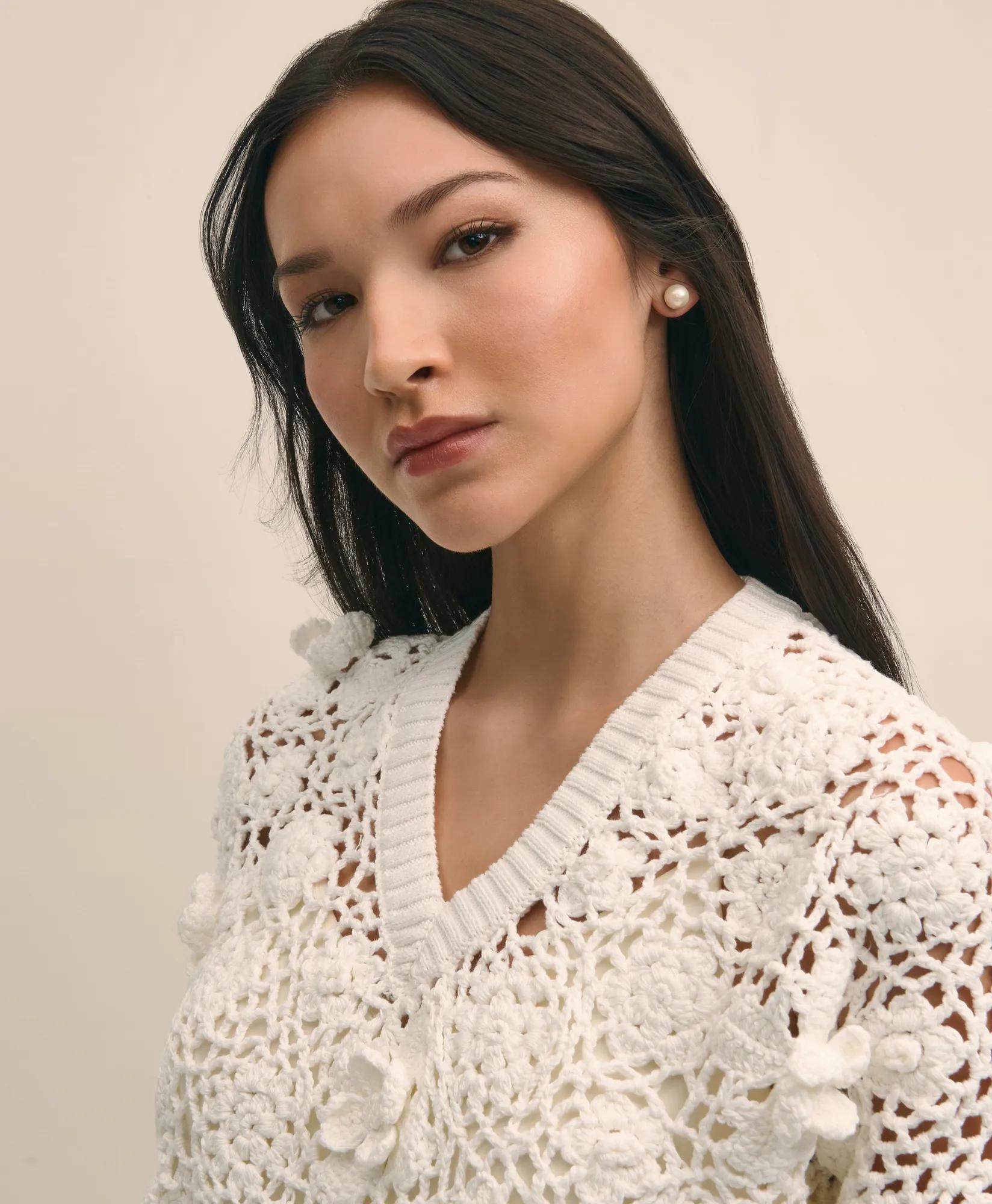 Cotton Openwork Hand Crocheted Sweater