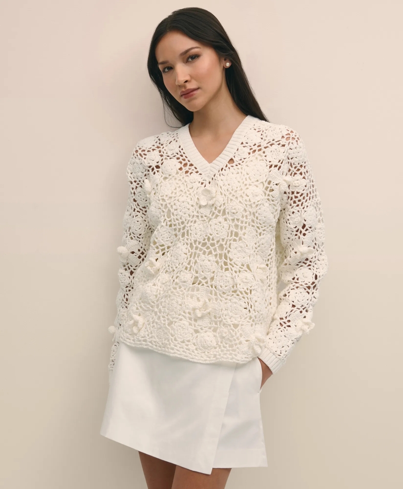 Cotton Openwork Hand Crocheted Sweater, image 4