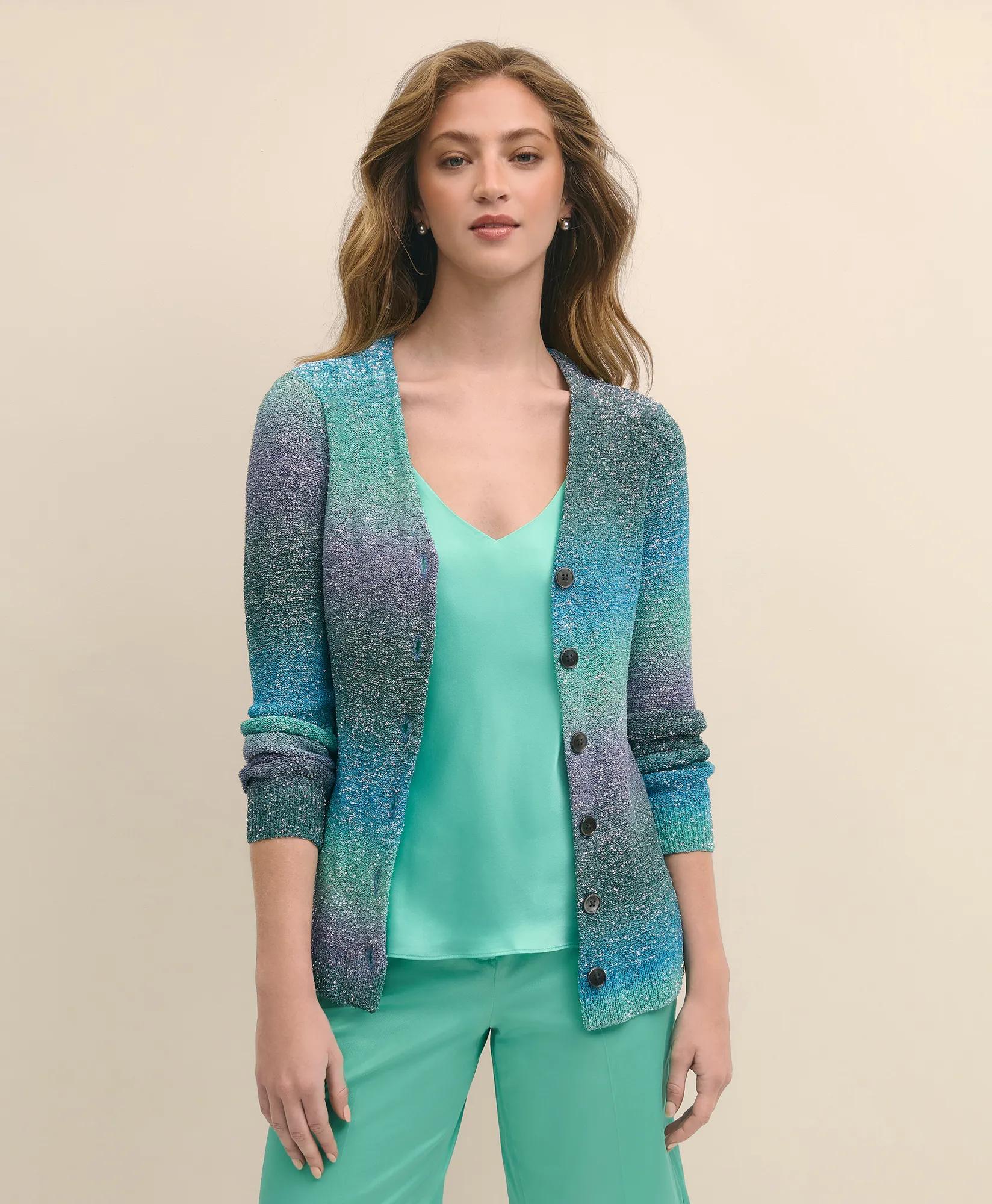 Ombre Sequin Embellished V-Neck Cardigan Sweater