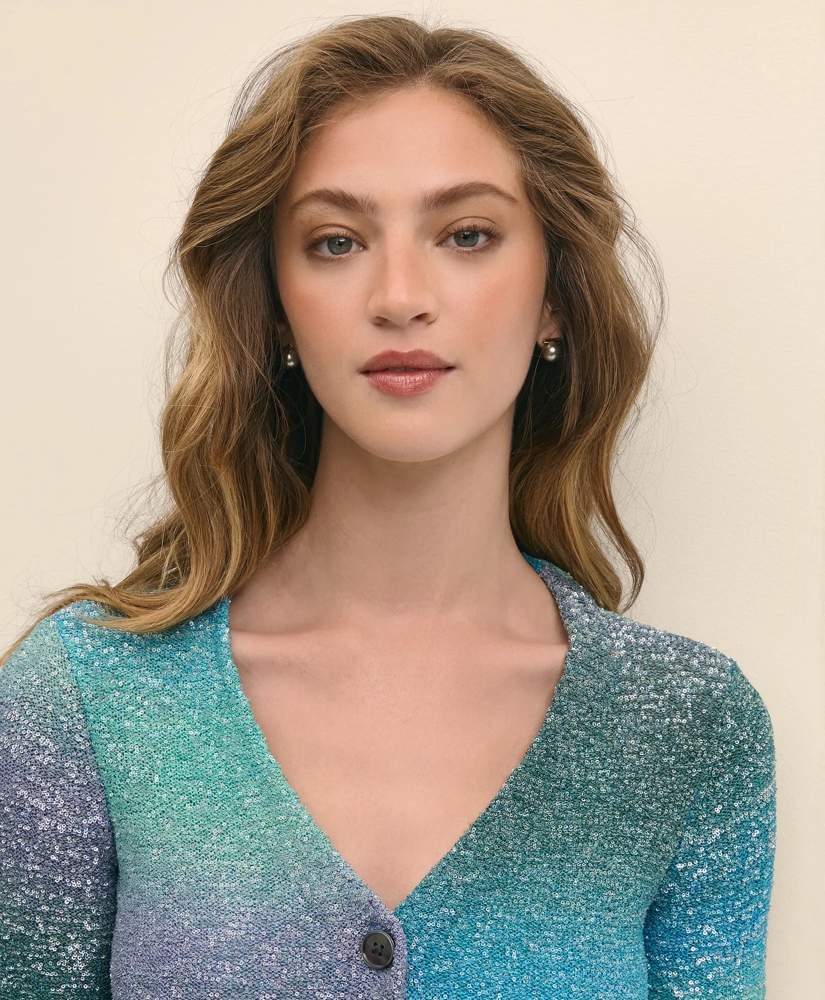 Ombre Sequin Embellished V-Neck Cardigan, image 4