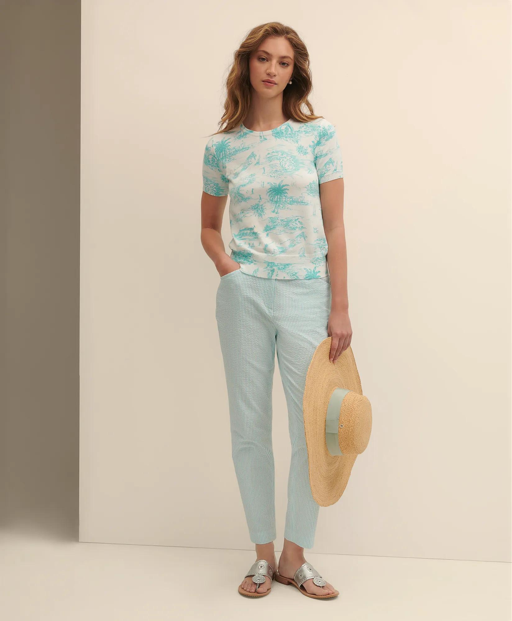 Cotton Bermuda Toile Short-Sleeve Shell Sweater