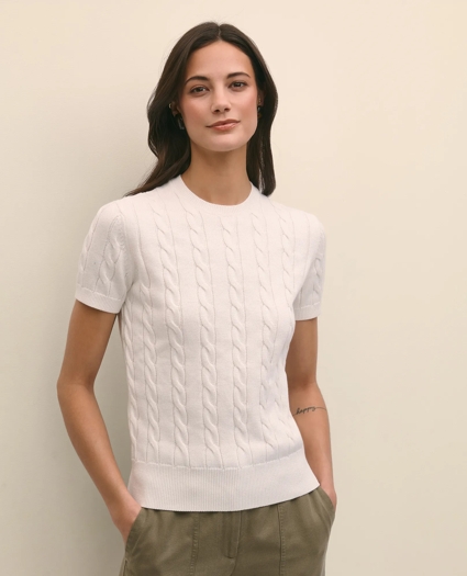 Supima® Cotton Cable Short-Sleeve Sweater Shell, image 1