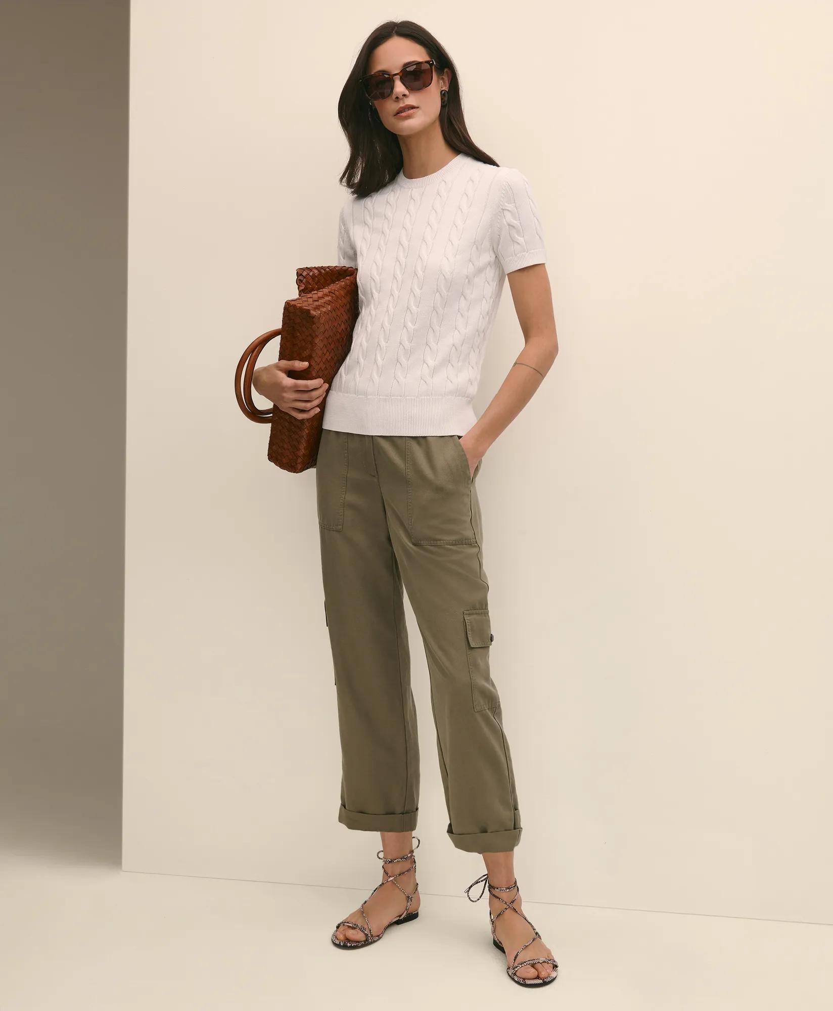 Supima Cotton Cable Short-Sleeve Sweater Shell