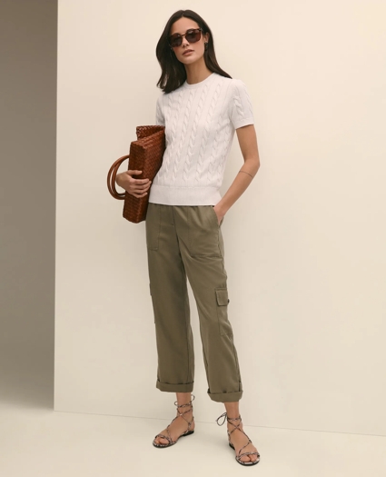 Supima® Cotton Cable Short-Sleeve Sweater Shell, image 2