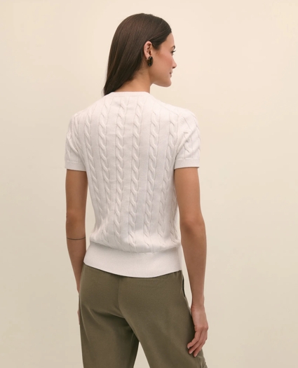 Supima® Cotton Cable Short-Sleeve Sweater Shell, image 4