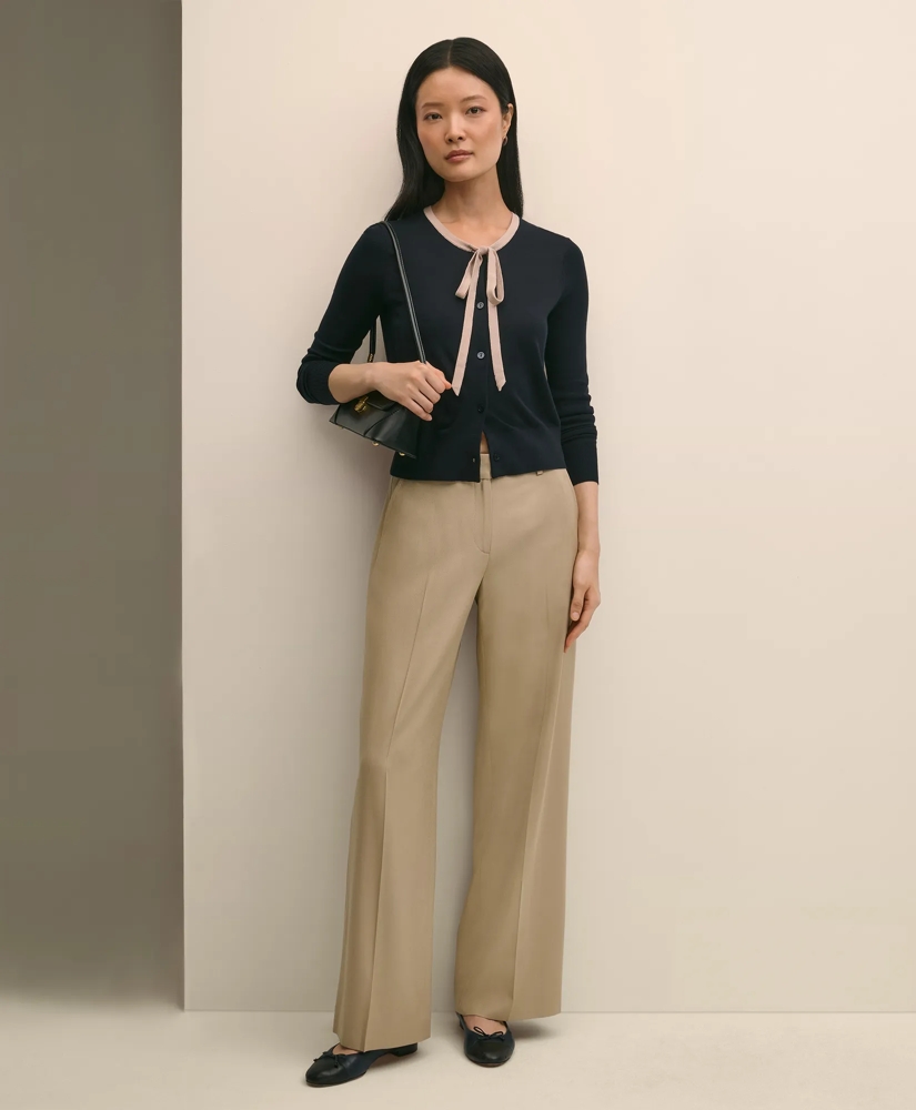 Silk-Blend Tipped Bow-Neck Cardigan, image 3