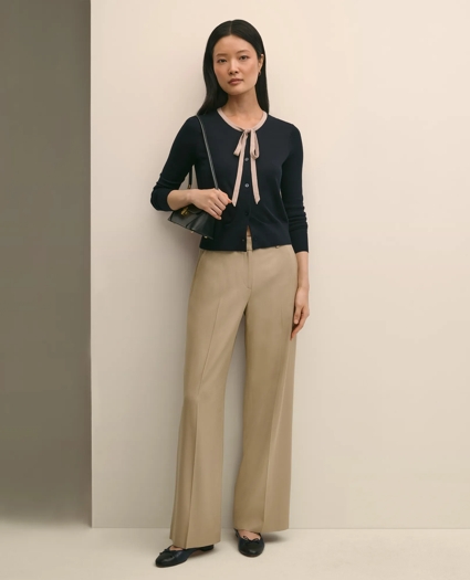 Silk-Blend Tipped Bow-Neck Cardigan, image 3