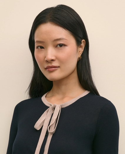 Silk-Blend Tipped Bow-Neck Cardigan, image 4