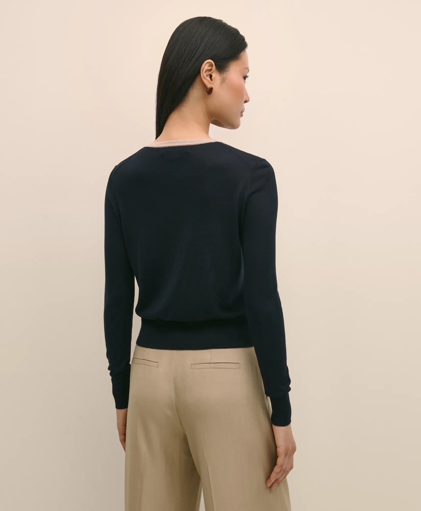 Silk-Blend Tipped Bow-Neck Cardigan, image 5