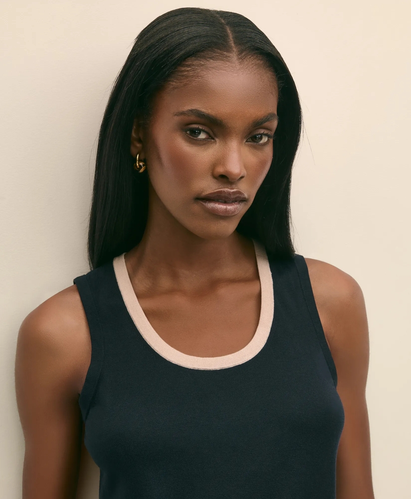 Silk-Blend Tipped Sleeveless Sweater Shell, image 3