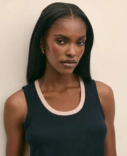 Silk-Blend Tipped Sleeveless Sweater Shell, image 3