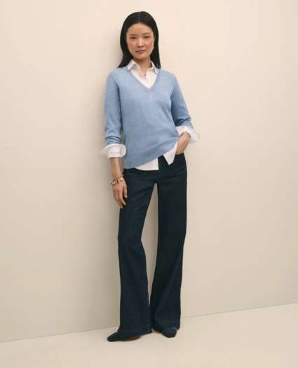 Silk V-Neck Marled Knit Relaxed Sweater, image 2