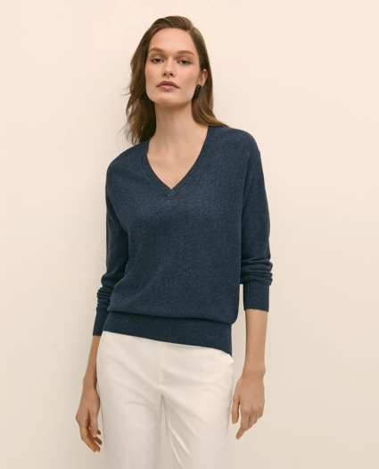 Silk V-Neck Marled Knit Relaxed Sweater, image 1
