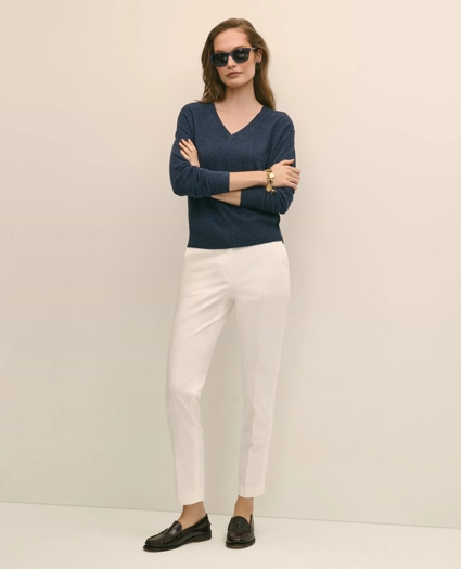 Silk V-Neck Marled Knit Relaxed Sweater, image 3