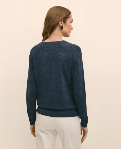 Silk V-Neck Marled Knit Relaxed Sweater, image 4