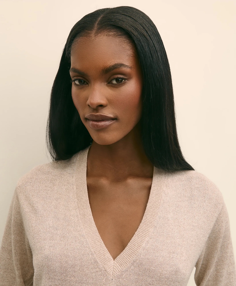 Silk V-Neck Marled Knit Relaxed Sweater, image 3