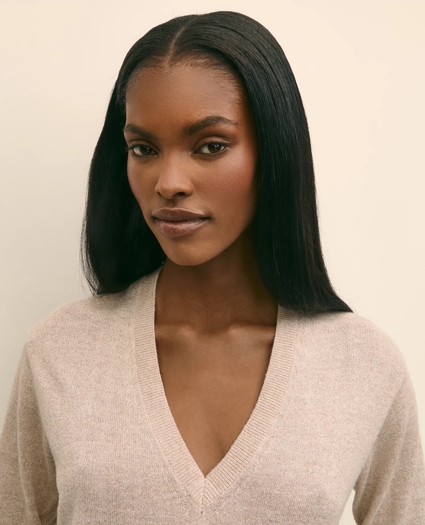 Silk V-Neck Marled Knit Relaxed Sweater, image 3