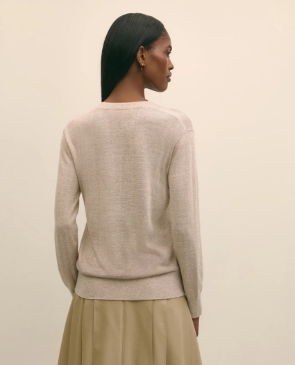 Silk V-Neck Marled Knit Relaxed Sweater, image 4