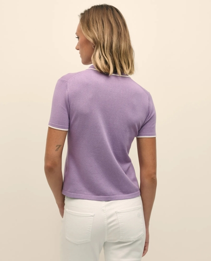Silk Blend Short-Sleeve Tipped Polo Sweater, image 3