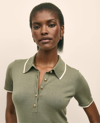 Silk Blend Short-Sleeve Tipped Polo Sweater, image 1