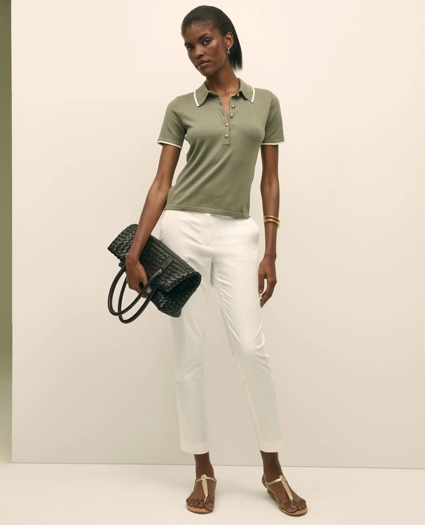 Silk Blend Short-Sleeve Tipped Polo Sweater, image 2