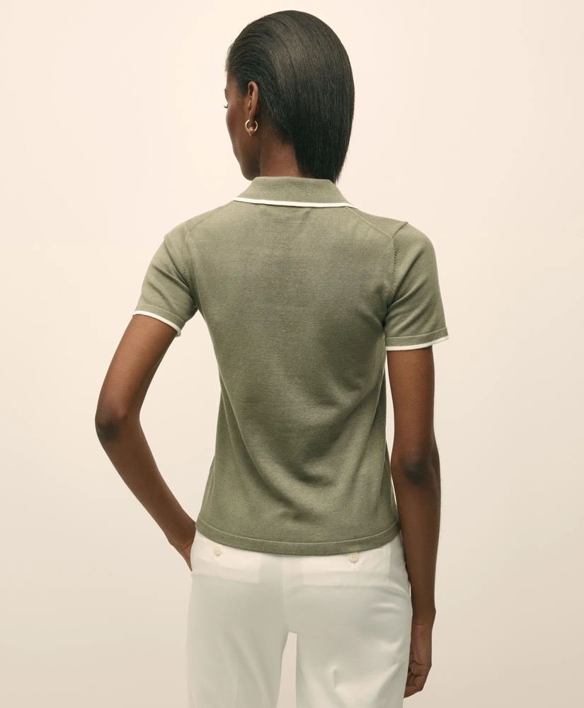 Silk Blend Short-Sleeve Tipped Polo Sweater, image 4